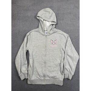 Messi Youth Large Full Zip Hoodie Gray Pink Soccer Graphic Sweatshirt Athletic